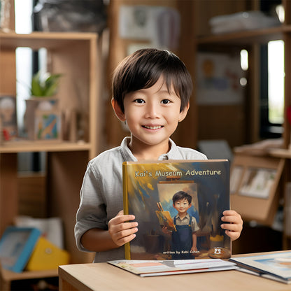 Boy holds museum adventure book